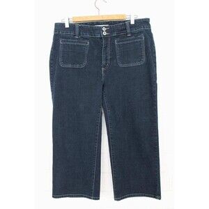 Chico's Platinum 2 L 12 Dark Wash Blue Cropped Straight Leg Double Button Jeans